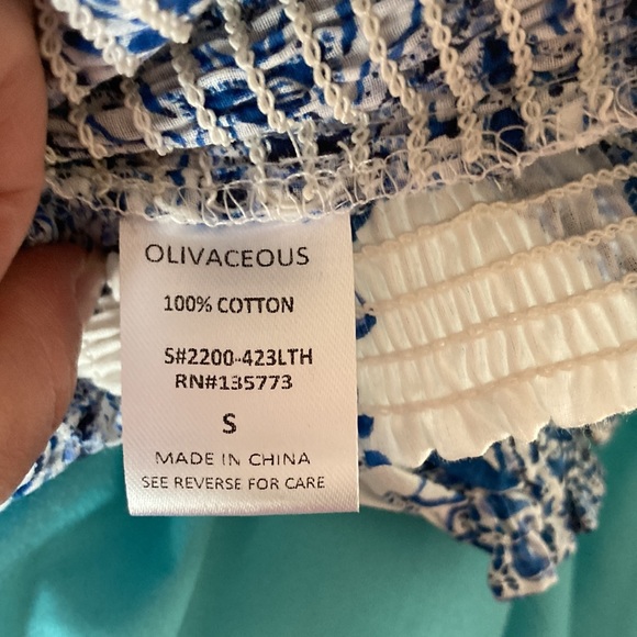 Stretchy blue and white short sleeve crop top Size S by Olivaceous - Picture 4 of 5